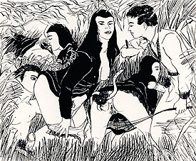 Nonnes orgiaques - dessin illustrant Les Nonnes circa 1940 - anonyme attribu&eacute; &agrave; Foujita