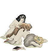 2 jeunes femmes et petit chien - dessin &eacute;rotique anonyme Vert&egrave;s ?