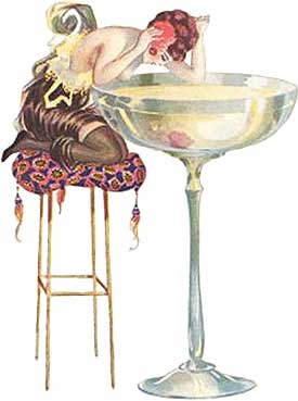 jeune femme qui r&ecirc;ve d'un bain de champagne  