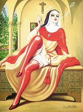 Religieuse italienne fumant la cigarette - Clovis Trouille -1944 Religieuse italienne fumant la cigarette - Clovis Trouille -1944