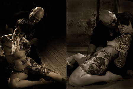 femme tatou&eacute;e encord&eacute;e - shibari - photos Paul Wagner