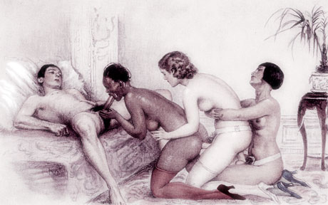 dessin &eacute;rotique de B&eacute;cat - enfilades avec godes-ceinture