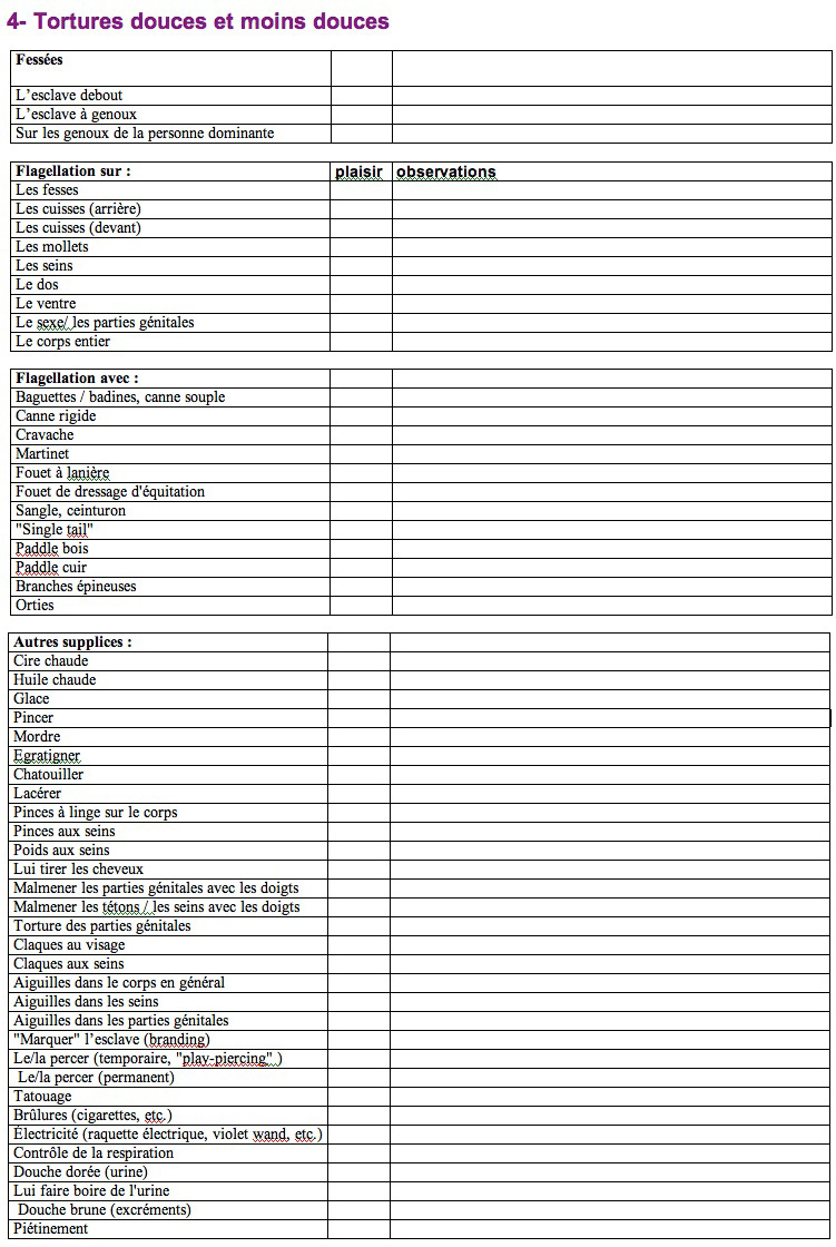 check liste ma&icirc;tre  / ma&icirc;tresse  tortures douces et moins douces   