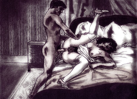 homme enculant une femme - Dessin de Courbouleix - d&eacute;tail